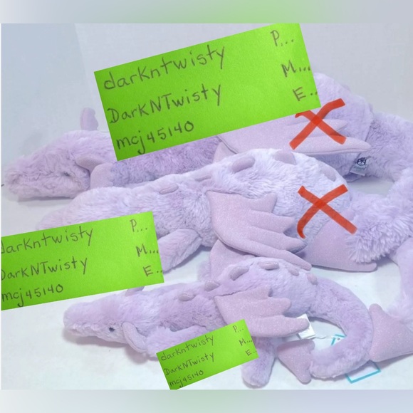 BNWT JellyCat Lavender Dragon Small 17” with tail unfurled, 13” with tail furled - Picture 2 of 8